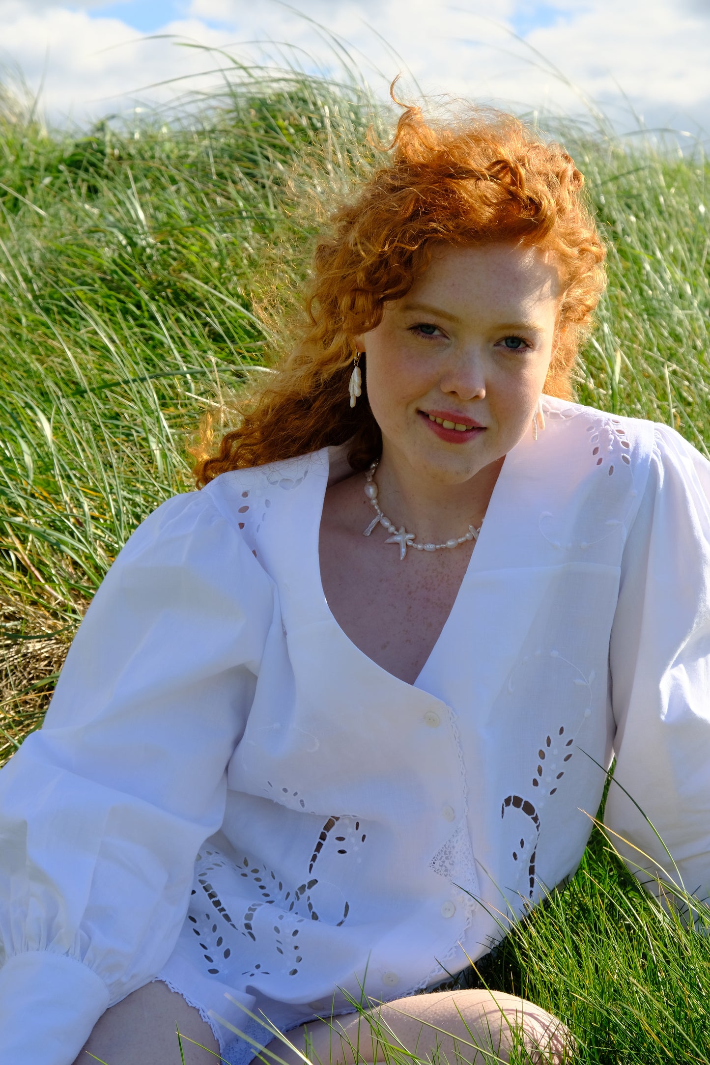 SAORLA Blouse White Linen Lace