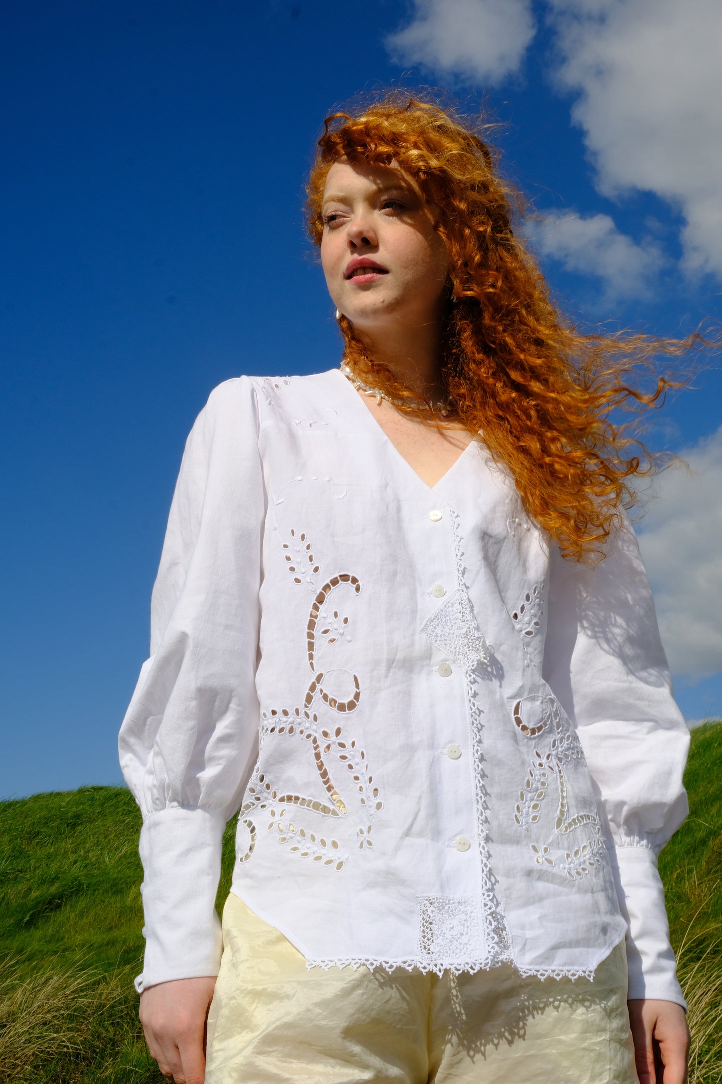 SAORLA Blouse White Linen Lace