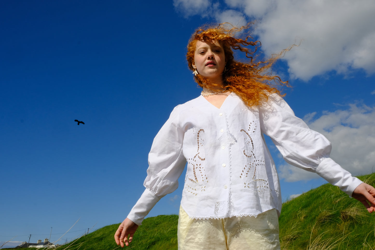 SAORLA Blouse White Linen Lace
