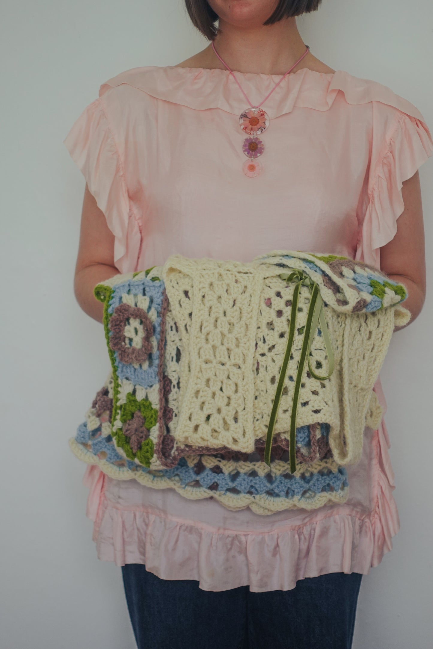 Seonaid Cream Irish Wool Crochet Waistcoat S