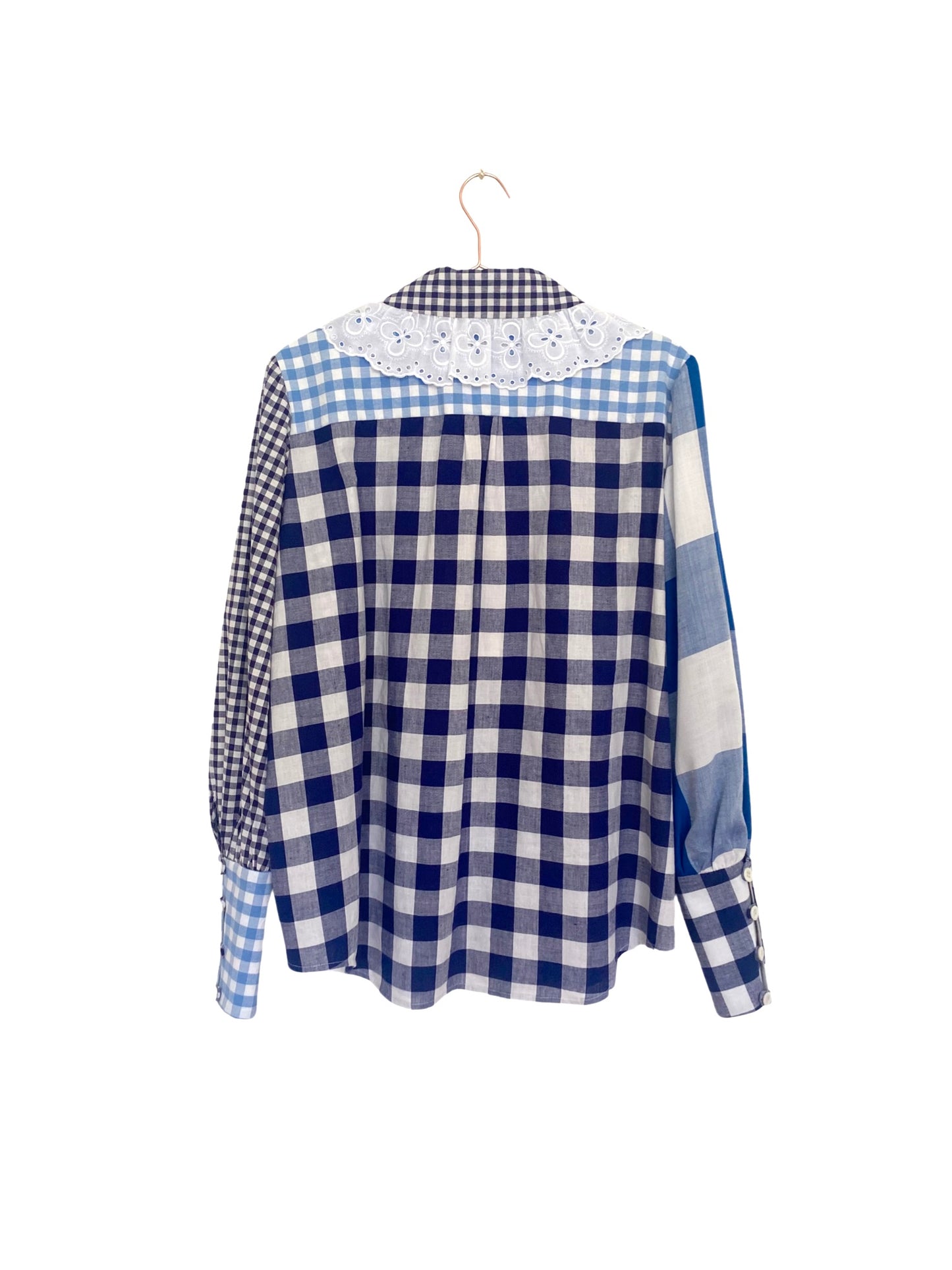 RÍONA Blouse Patchwork Blue Gingham