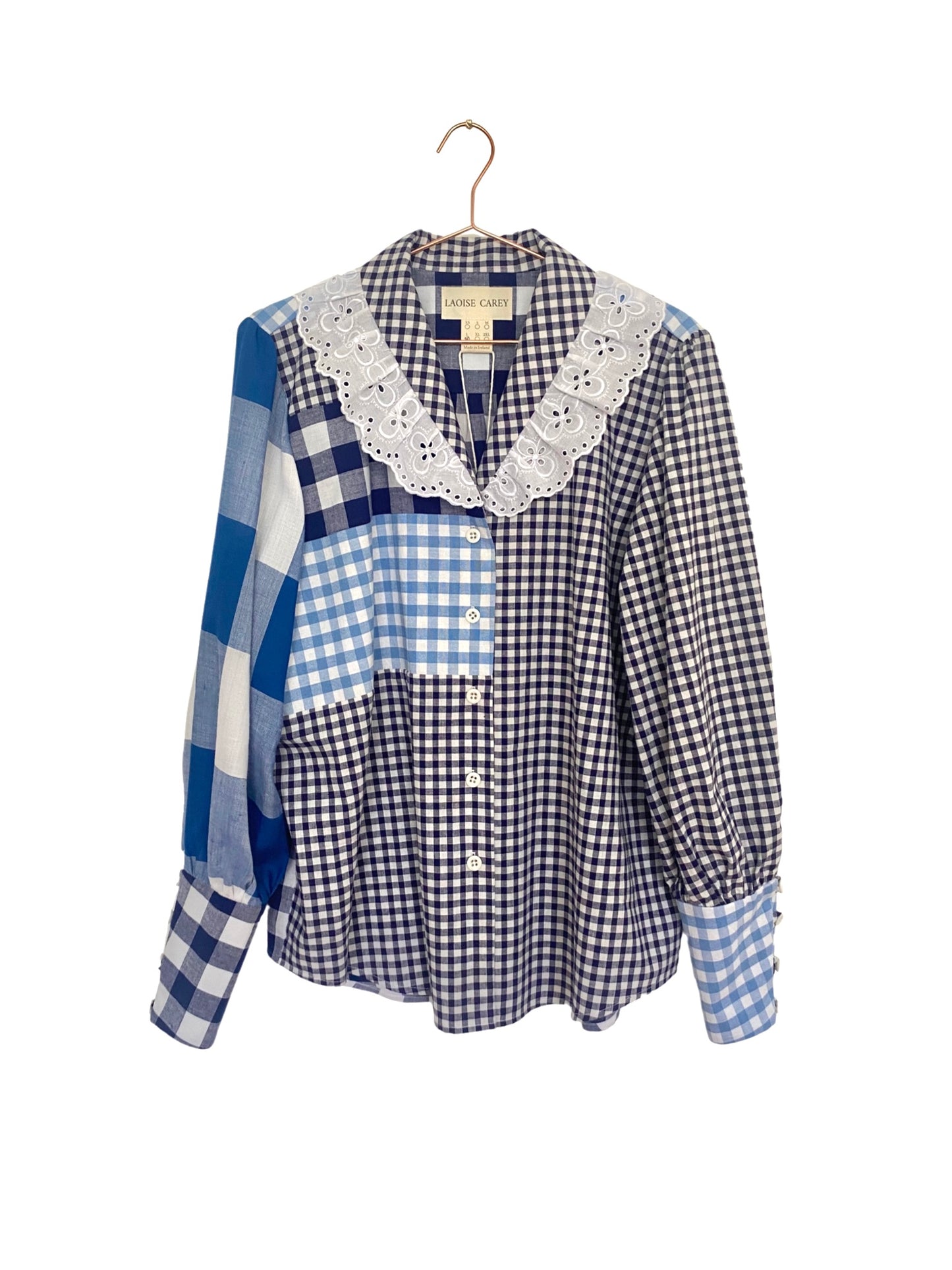 RÍONA Blouse Patchwork Blue Gingham