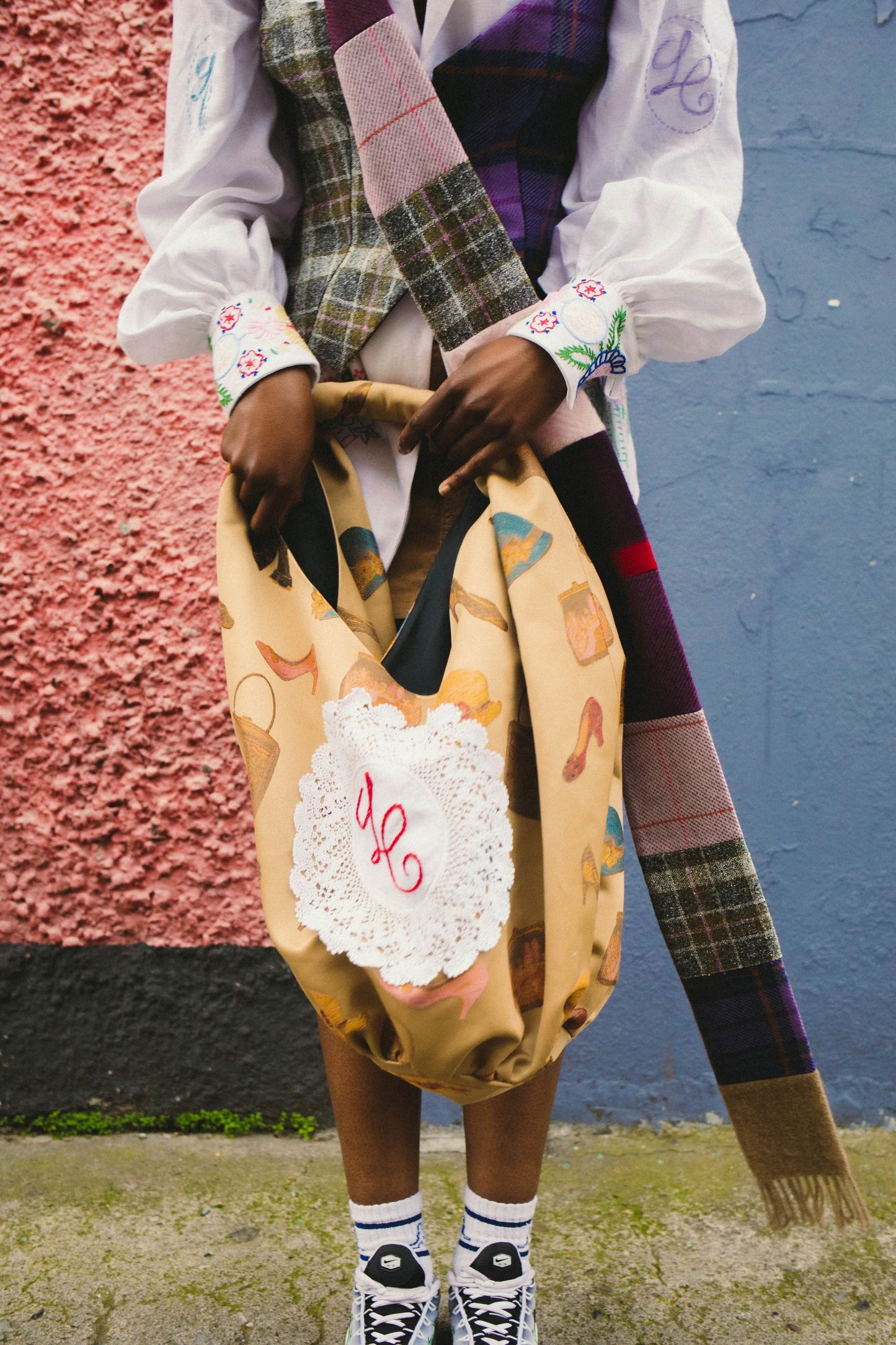 XL Satin Monogram Soft Pouffe Bag