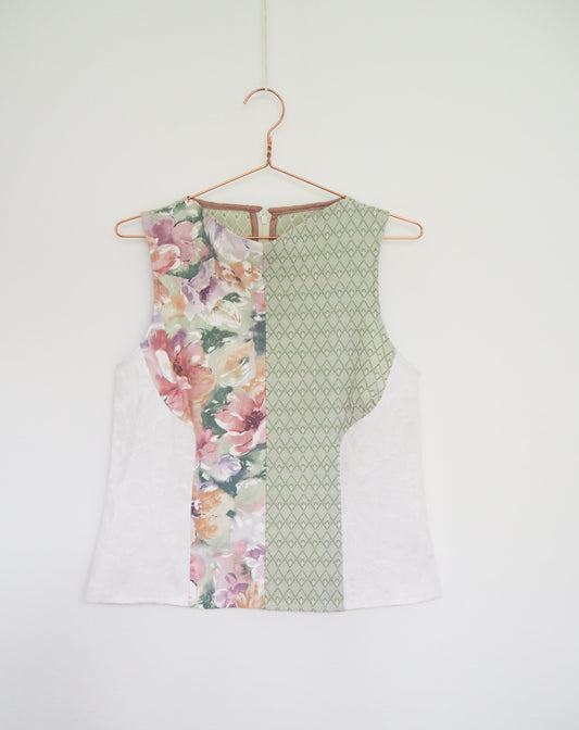 Green & Floral Panelled Bodice UK 12