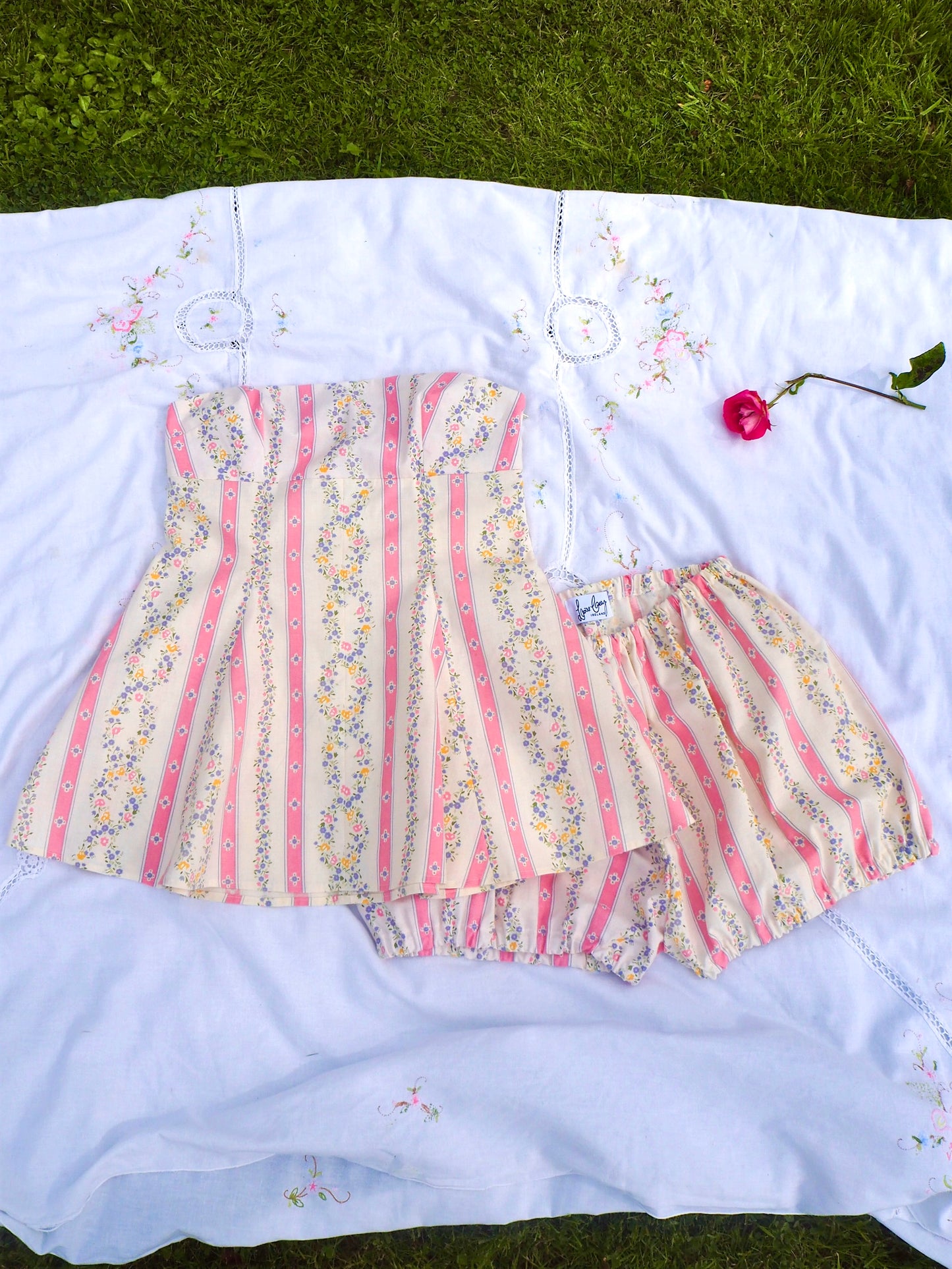 'Maebh' Playsuit in Pink Floral Stripe UK 12